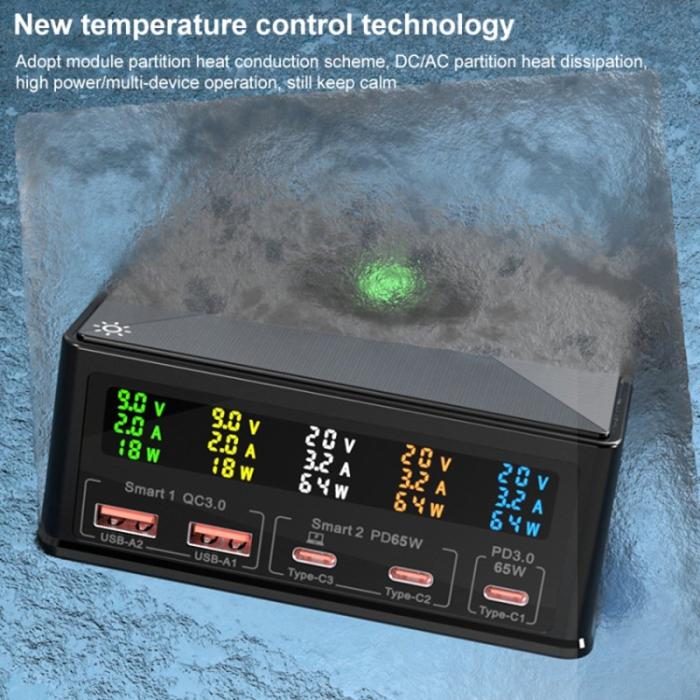 OEM - 6-i-1 160W Telefonladdare PD+QC3.0 Multifunktionell 15W Trådlös Laddare