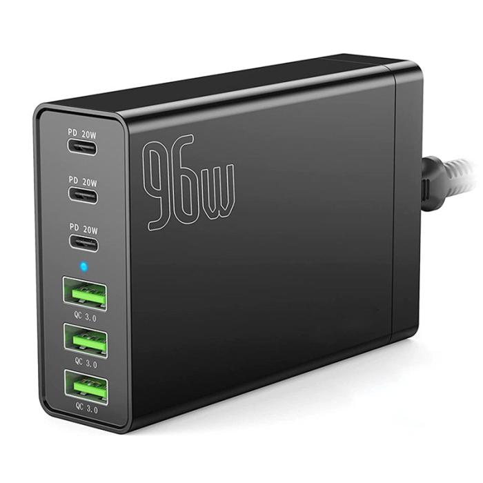 OEM - 96W 6-Port USB-laddningsstation med 3 Type-C och 3 USB-A portar - EU-plugg
