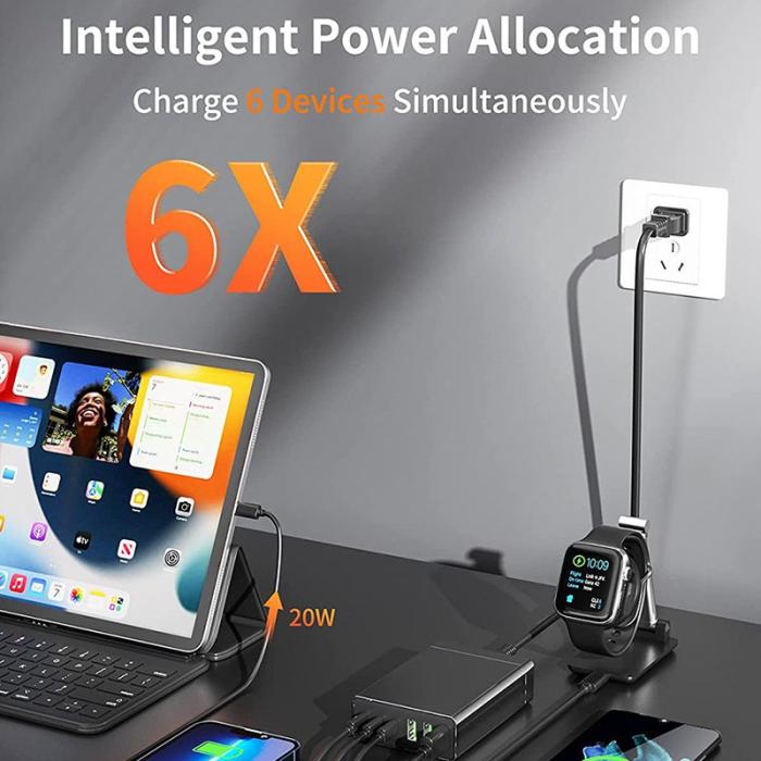 OEM - 96W 6-Port USB-laddningsstation med 3 Type-C och 3 USB-A portar - EU-plugg