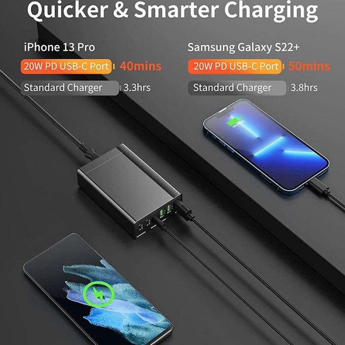 OEM - 96W 6-Port USB-laddningsstation med 3 Type-C och 3 USB-A portar - EU-plugg