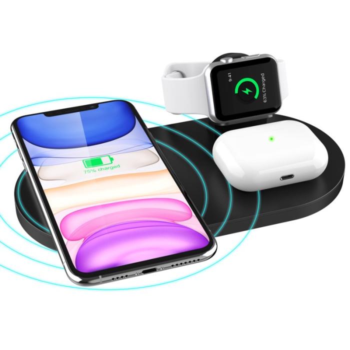 OEM - 3-i-1 Trådlös Laddare för iPhone/iWatch/AirPods - Svart