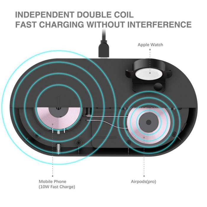 OEM - 3-i-1 Trådlös Laddare för iPhone/iWatch/AirPods - Svart