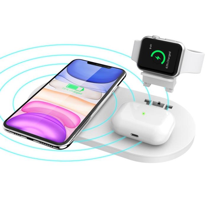 OEM - 3-i-1 Trådlös Laddare för iPhone/iWatch/AirPods - Vit