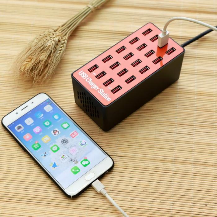 OEM - A5 80W 20 USB-porters skrivbordsladdare PC+ABS snabb laddningsstation