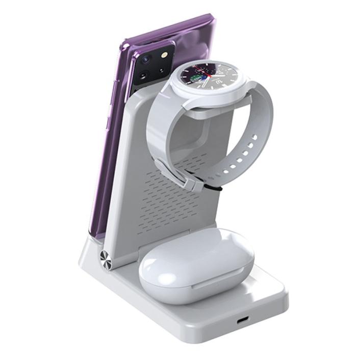 OEM - 4-i-1 15W Trådlös Laddare Fällbar Mobilställning för Apple Watch - Vit