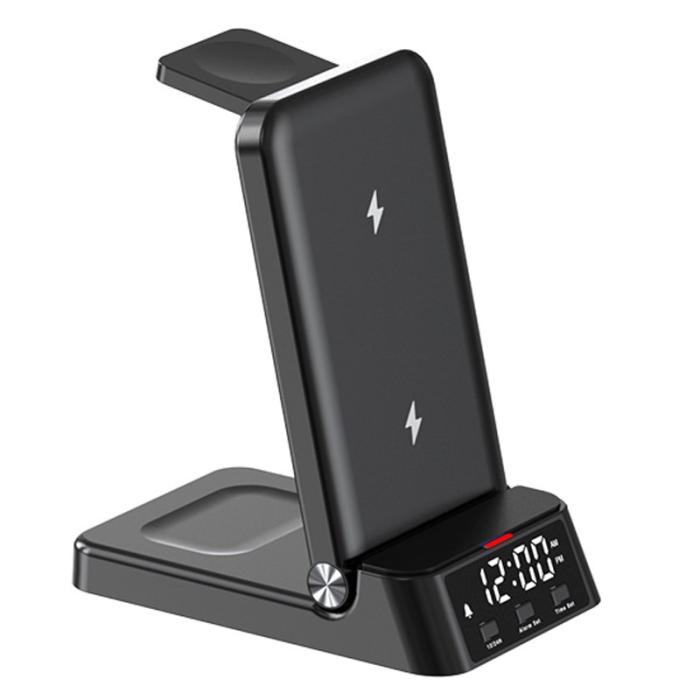 OEM - 4-i-1 15W Trådlös Laddare Fällbar Mobilställning Svart