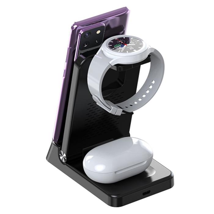 OEM - 4-i-1 15W Trådlös Laddare Fällbar Mobilställning Svart