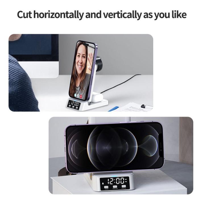 OEM - 4-i-1 15W Trådlös Laddare Fällbar Mobilställning Svart