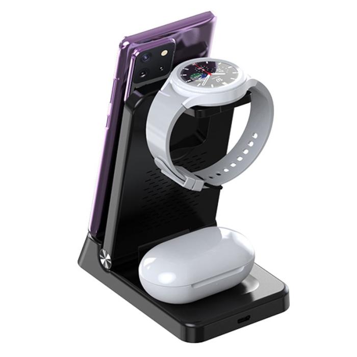 OEM - 4-i-1 15W Trådlös Laddare med Fällbar Ställning - Svart