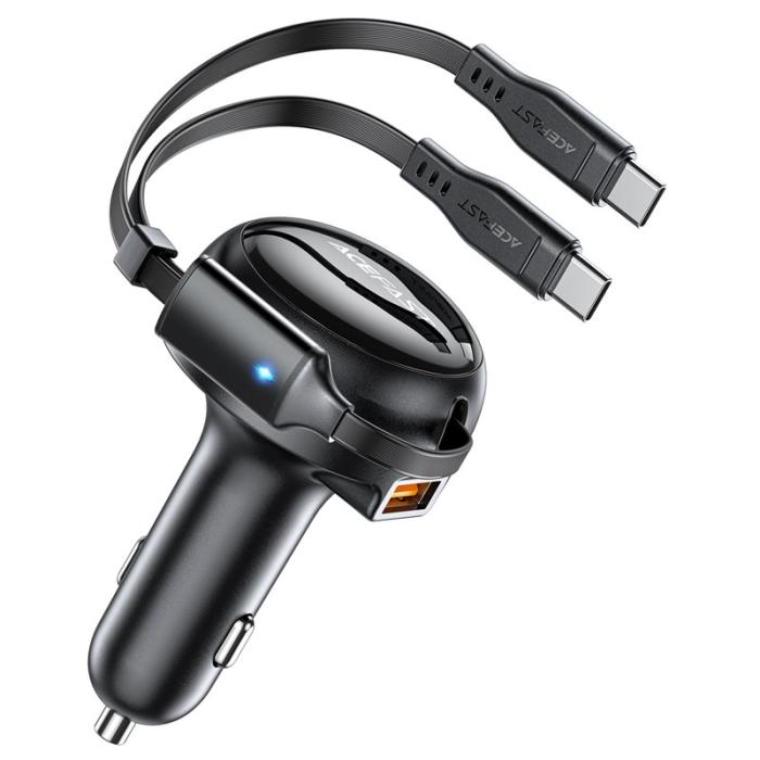 OEM - ACEFAST B13 53W USB-biladapter med 2 utdragbara Type-C-laddkablar