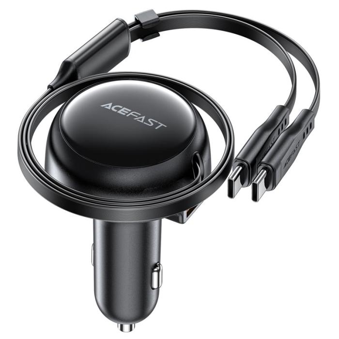 OEM - ACEFAST B13 53W USB-biladapter med 2 utdragbara Type-C-laddkablar