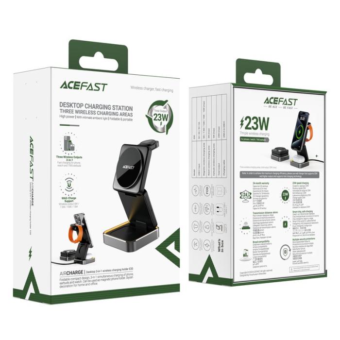 OEM - ACEFAST E20 Skrivbords Trådlös Laddare 3-i-1 för Telefon, Klocka, Hörlurar