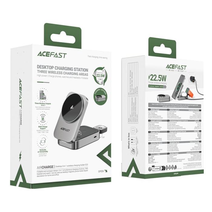 OEM - ACEFAST E22 3-i-1 Skrivbord Trådlös Laddare Fällbar Laddningsställ