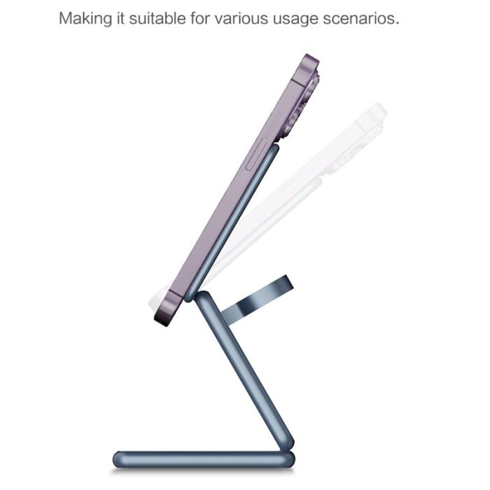 OEM - AK09 3-i-1 15W Magnetisk Trådlös Laddare Aluminium Fällbar Ställning Silver