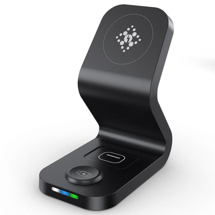 OEM - 15W 3-i-1 Qi Magnetisk Trådlös Laddare för iPhone 12 - Svart