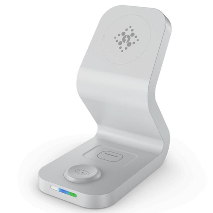 OEM - 15W 3-i-1 Qi Magnetisk Trådlös Laddare för iPhone 12 - Vit