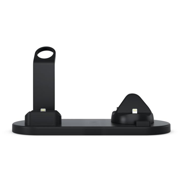 OEM - B-07A 6-i-1 Trådlös Laddare 10W med Ställ för Qi-enheter - Svart