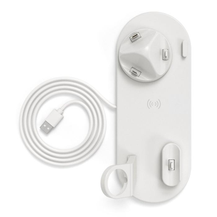 OEM - B-07A 6-i-1 Trådlös Laddare 10W med Ställ och Kabel - Vit
