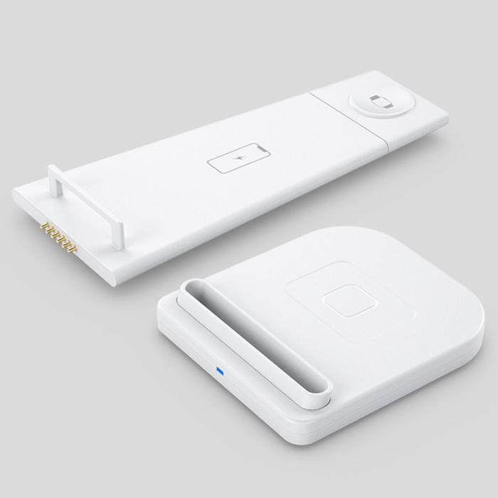 OEM - Universell skrivbordsladdare 3-i-1 15W trådlös med stativ - Vit