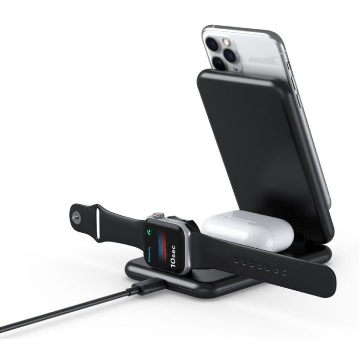 OEM - 3-i-1 15W Trådlös Laddare Mobilställ Fällbar Laddningsplatta - Vit