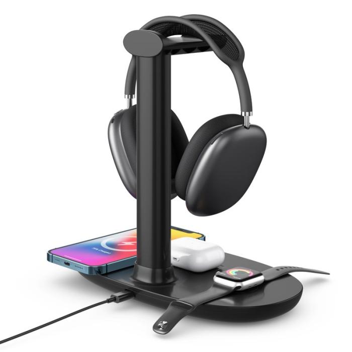 OEM - 4-i-1 Trådlös Laddare med Hörlursställ QC 3.0 för Smartphones/Smarwatch