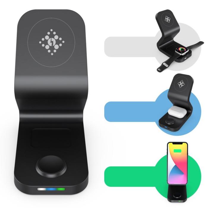 OEM - 3-i-1 15W Trådlös Laddare för Smartphone/Smartwatch/Öronproppar