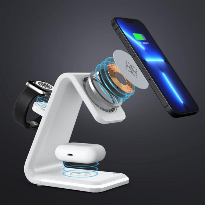 OEM - 3-i-1 15W FOD Trådlös Laddare med Smart Säkerhet - Vit