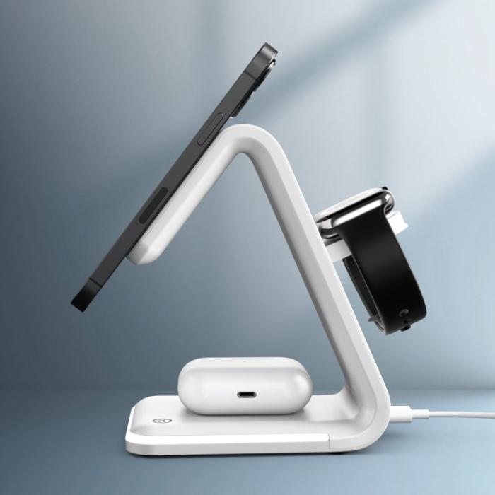 OEM - 3-i-1 15W FOD Trådlös Laddare med Smart Säkerhet - Vit