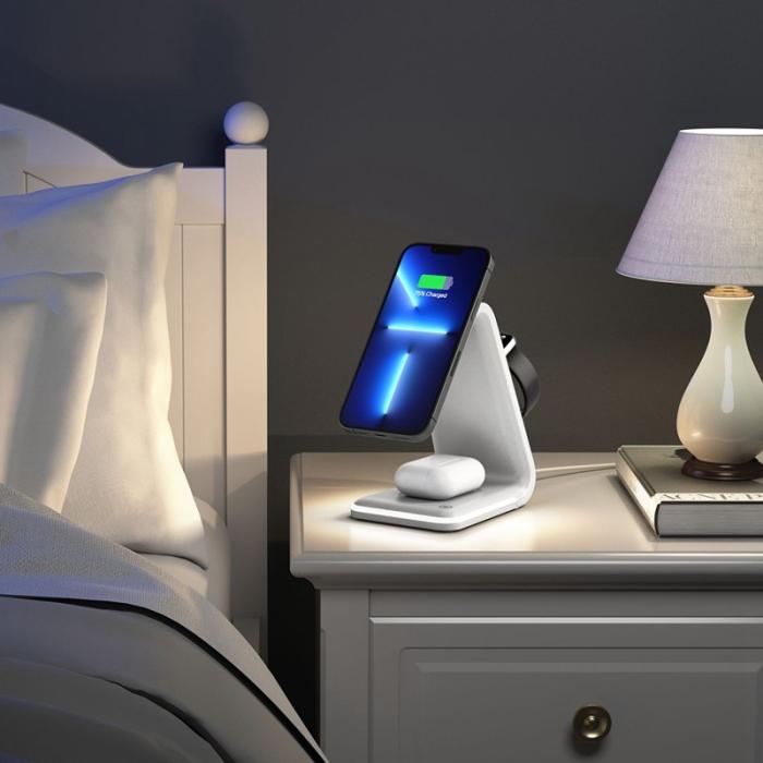 OEM - 3-i-1 15W FOD Trådlös Laddare med Smart Säkerhet - Vit