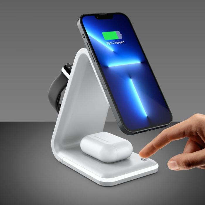 OEM - 3-i-1 15W FOD Trådlös Laddare med Smart Säkerhet - Vit