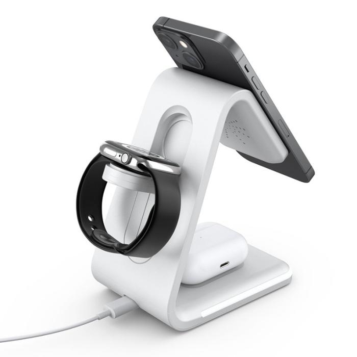 OEM - 3-i-1 15W FOD Trådlös Laddare med Smart Säkerhet - Vit