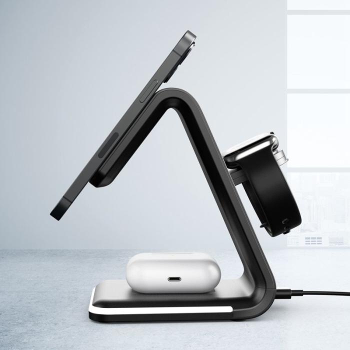 OEM - 3-i-1 15W FOD Trådlös laddare med smart säkerhetsskydd - Svart