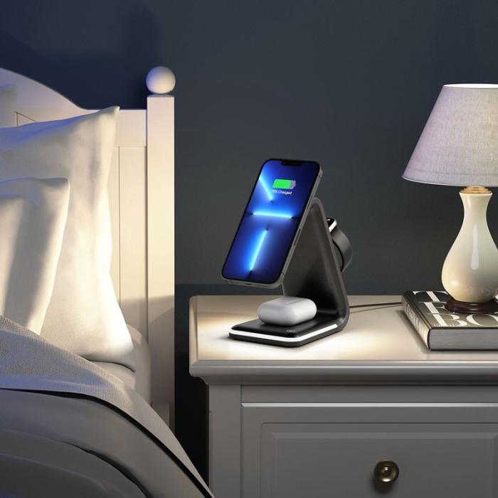 OEM - 3-i-1 15W FOD Trådlös laddare med smart säkerhetsskydd - Svart