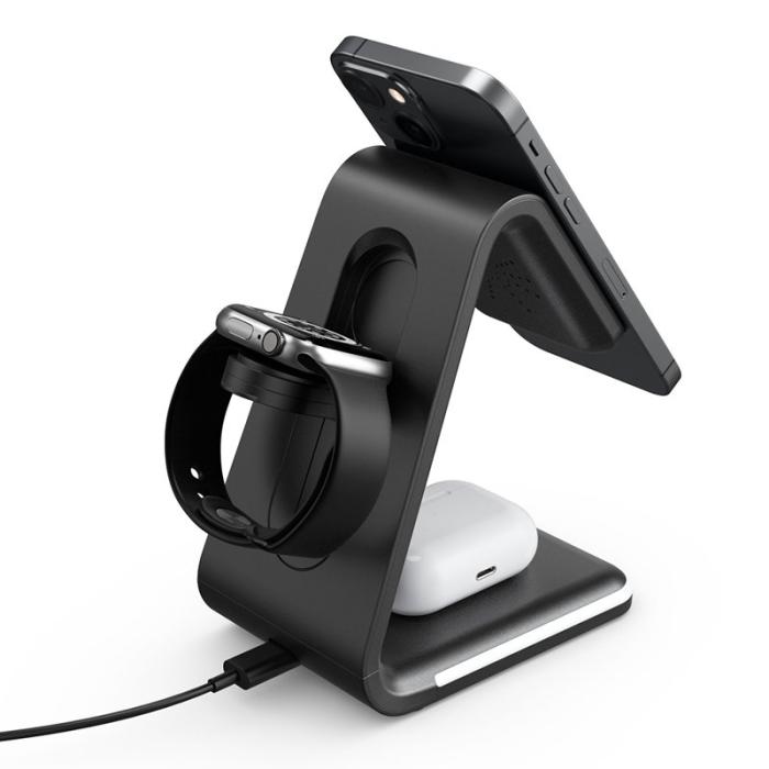 OEM - 3-i-1 15W FOD Trådlös laddare med smart säkerhetsskydd - Svart