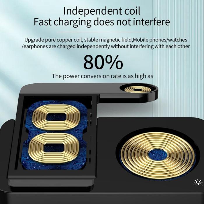 OEM - 4-i-1 Fällbar Laddningsdocka Magnetisk Trådlös Laddare USB - Svart