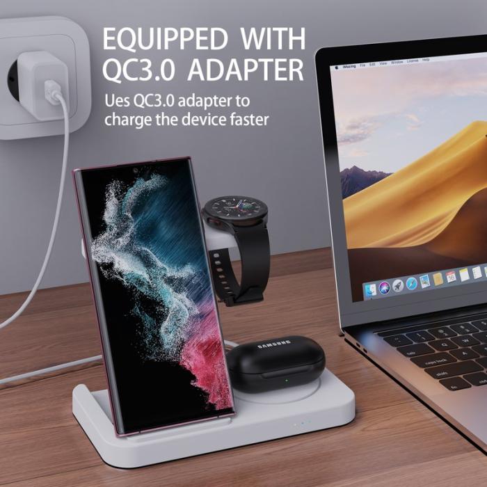 OEM - 3-i-1 Trådlös Laddare 15W Snabbladdningsstation för Samsung Galaxy - Vit