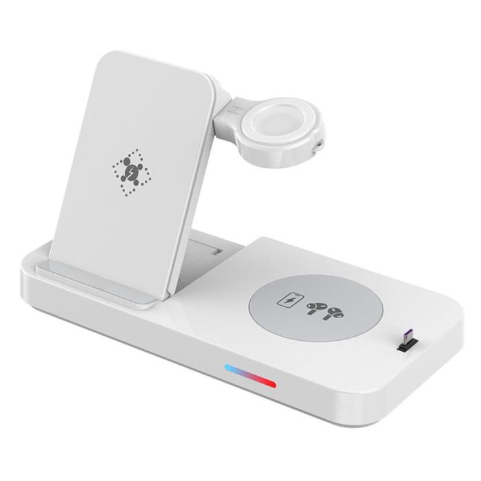 OEM - 4-i-1 Fällbar Trådlös Laddare för Mobil, Hörlurar och Klocka - Vit