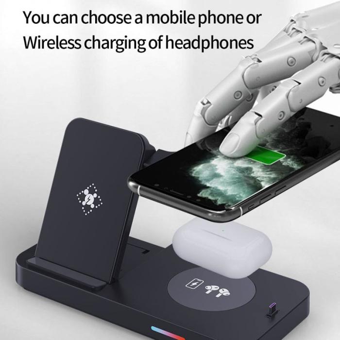 OEM - 4-i-1 Fällbar Trådlös Laddare för Mobil, Hörlurar och Klocka - Vit