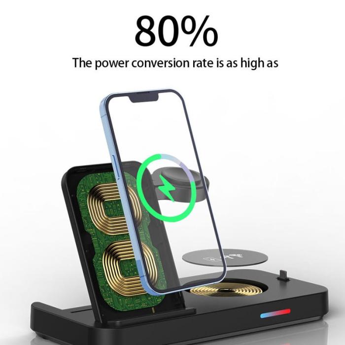 OEM - 4-i-1 Fällbar Trådlös Laddare för Mobil, Hörlurar och Klocka - Vit