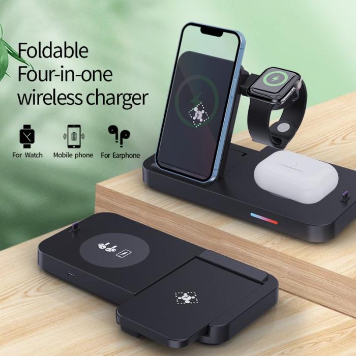 OEM - B-19 4-i-1 Magnetisk Trådlös Laddare 15W för Klocka, Hörlurar, Telefon - Vit