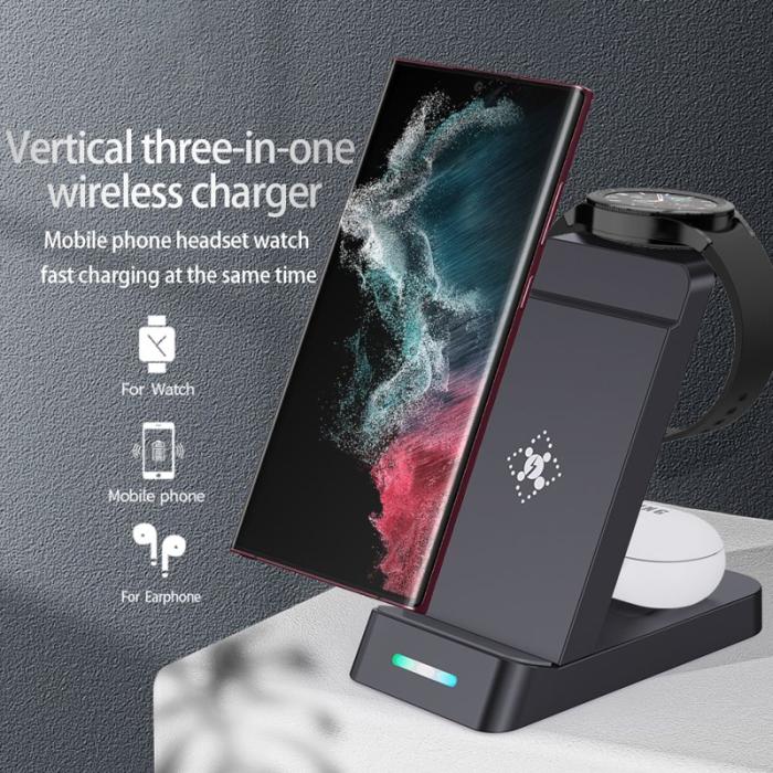 OEM - B-20A 3-i-1 Trådlös Laddare för Samsung Watch 3/4/5/6/7, Telefon, Hörlurar