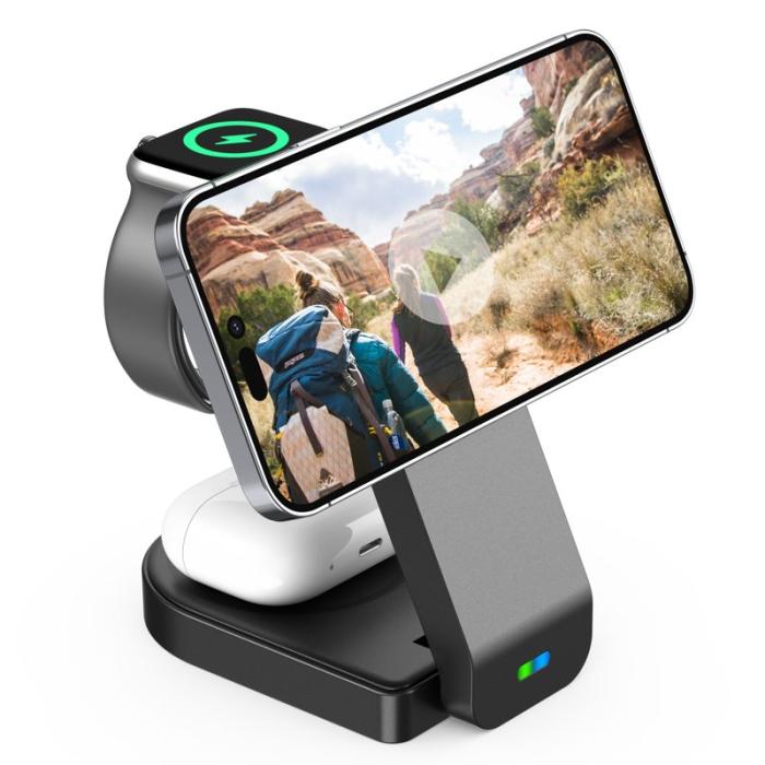 OEM - B-23 Trådlös laddare 3-i-1 för iPhone 12-15 - Svart