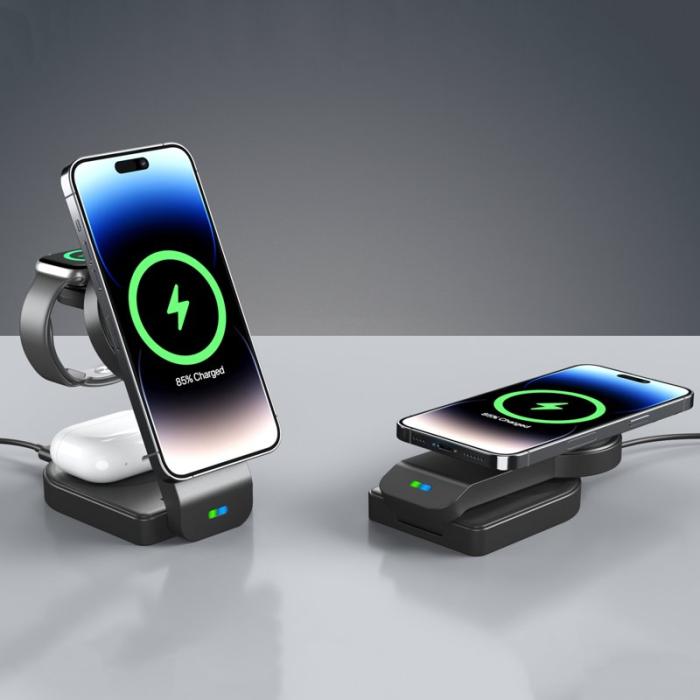 OEM - B-23 Trådlös laddare 3-i-1 för iPhone 12-15 - Svart