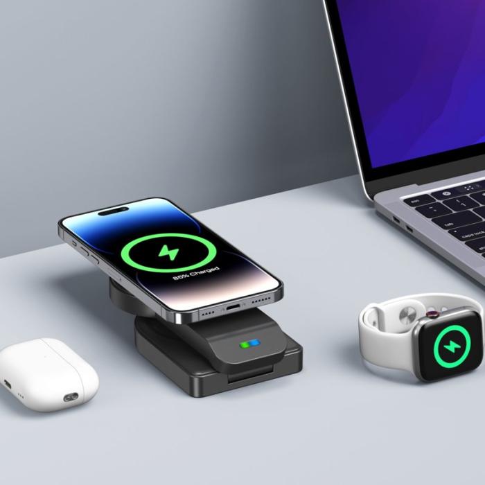 OEM - B-23 Trådlös laddare 3-i-1 för iPhone 12-15 - Svart