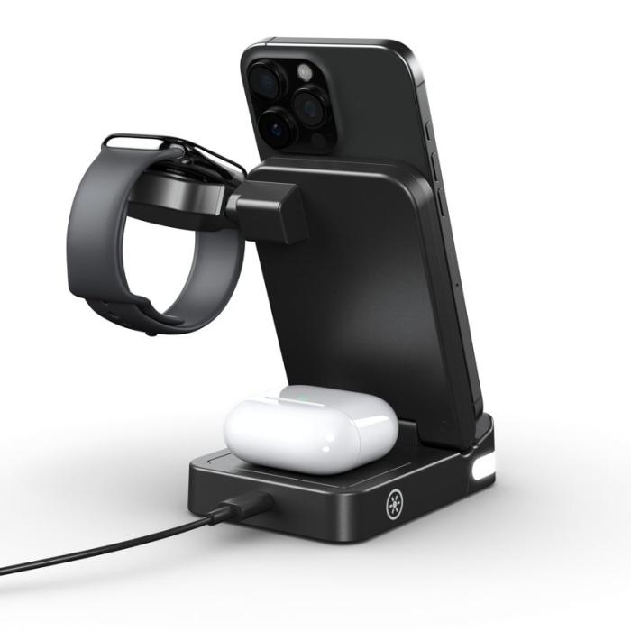 OEM - B-27 3-i-1 Fällbar 15W Trådlös Laddare med Nattlampa - Svart