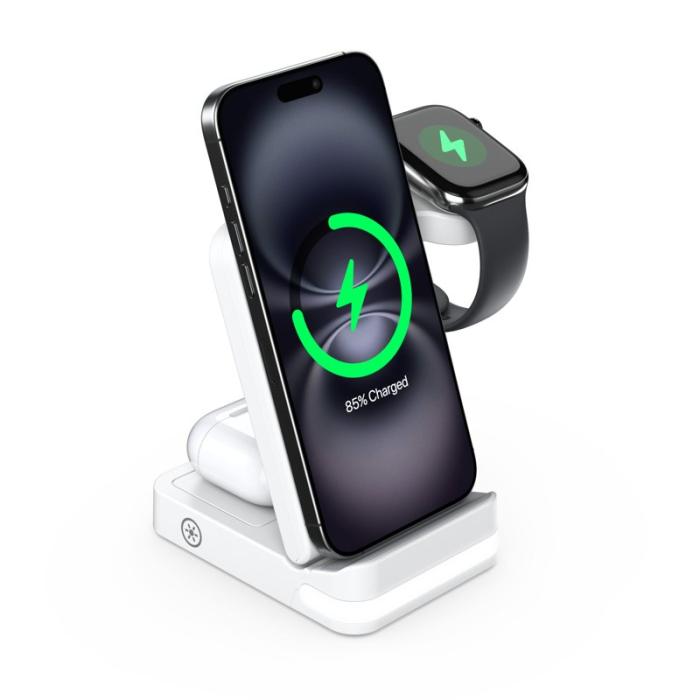 OEM - B-27 3-i-1 Fällbar 15W Trådlös Laddare med Nattlampa - Vit