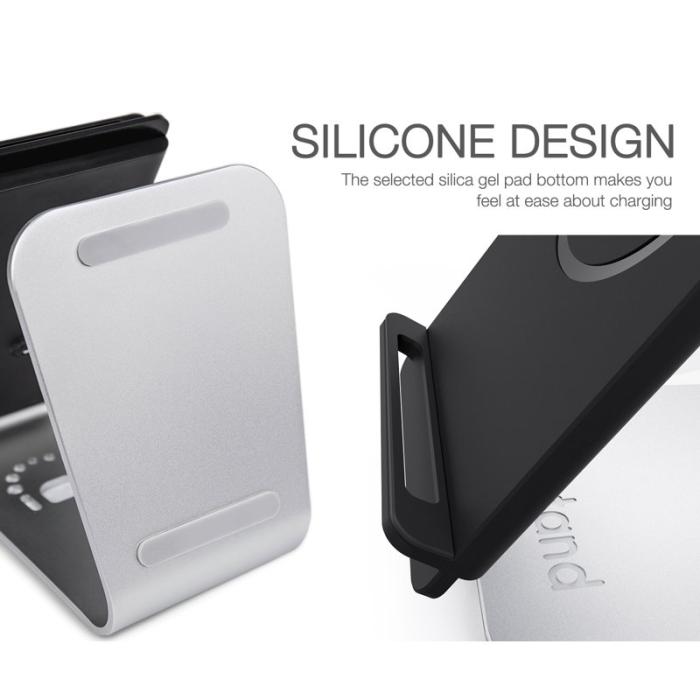 OEM - BESTAND Trådlös laddare 2-spole Ställ för alla Qi-enheter - Silver