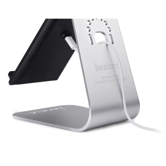 OEM - BESTAND Trådlös laddare 2-spole Ställ för alla Qi-enheter - Silver