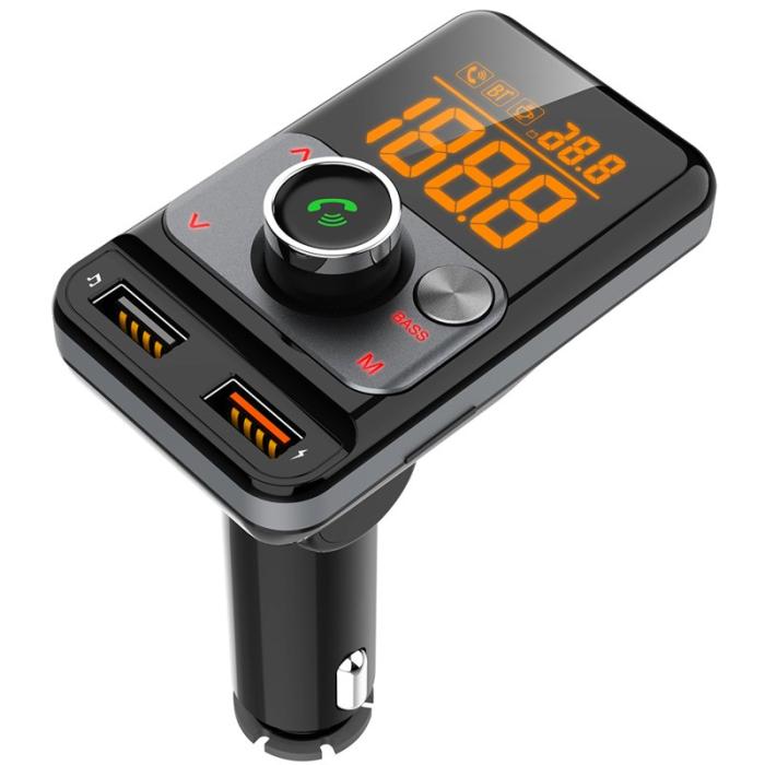 OEM - BT79DS Bluetooth 5.0 FM-sändare med 1.44 tum skärm, svart 18W QC3.0