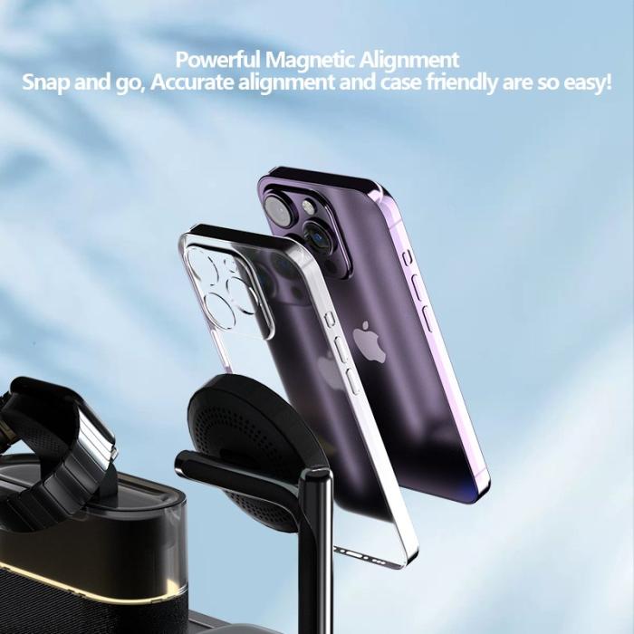 OEM - C09 Trådlös laddare med magnet, multifunktionell för headset och klocka - Vit